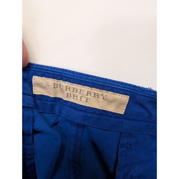 Burberry Brit Sz 38 Royal Blue‎ Cotton Flat Front Blue Chino Shorts 7" Inseam - Picture 4 of 5